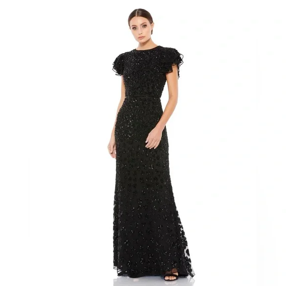elie saab beaded wedding dress Mac Duggal 93772 - Long Floral Sequin Sheath Dress